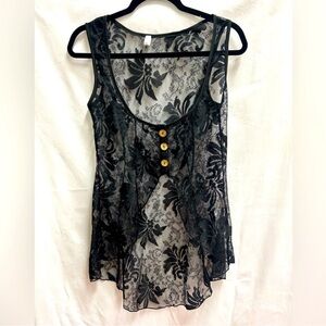 Dressfo Button Front Black Lace Whimsygoth Witchy Vest 8